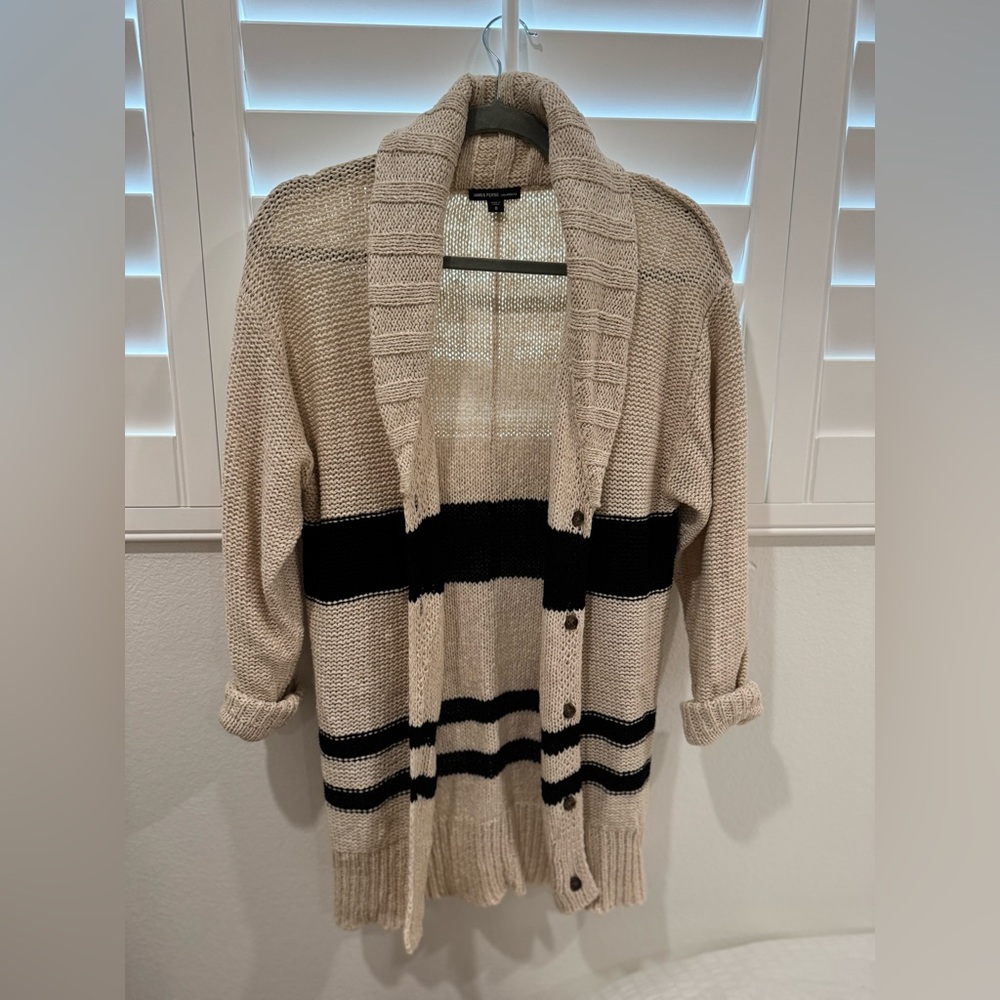 James Perse Cozy Cream and Black Striped Cardigan